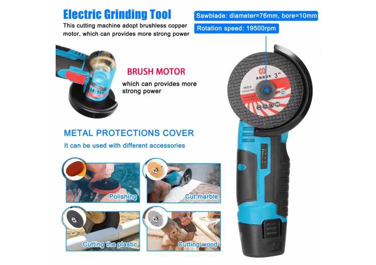 12V Cordless Electric Angle Grinder 19500rpm Lithium Battery Mini Polishing Grinding Machine Diamond Cutting Power Grinder 1420