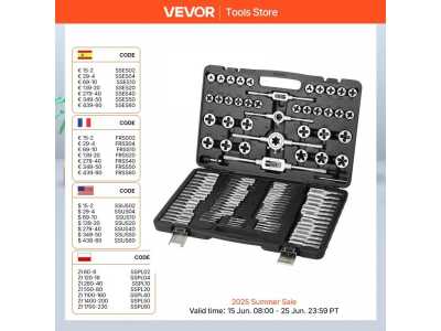 SucceBuy Tap and Die Set 40PCs 60PCs 80PCs 110/116PCs Metric SAE Standard Bearing Steel Taps and Dies Essential Threading Tool 1420