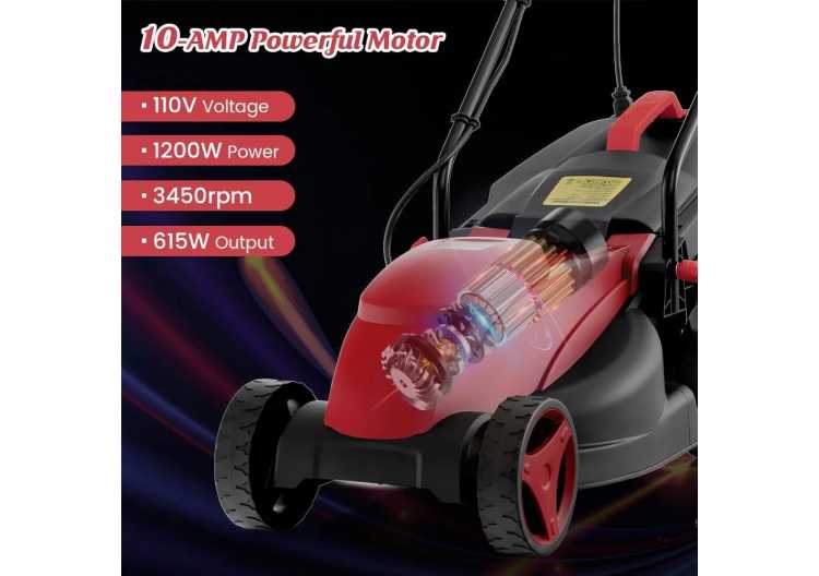 Electric Lawn Mower, Versatile Corded Lawn Mower with Grass Collection Box, 10 AMP Motor, 13" Cutting Deck, 3 Adjustable